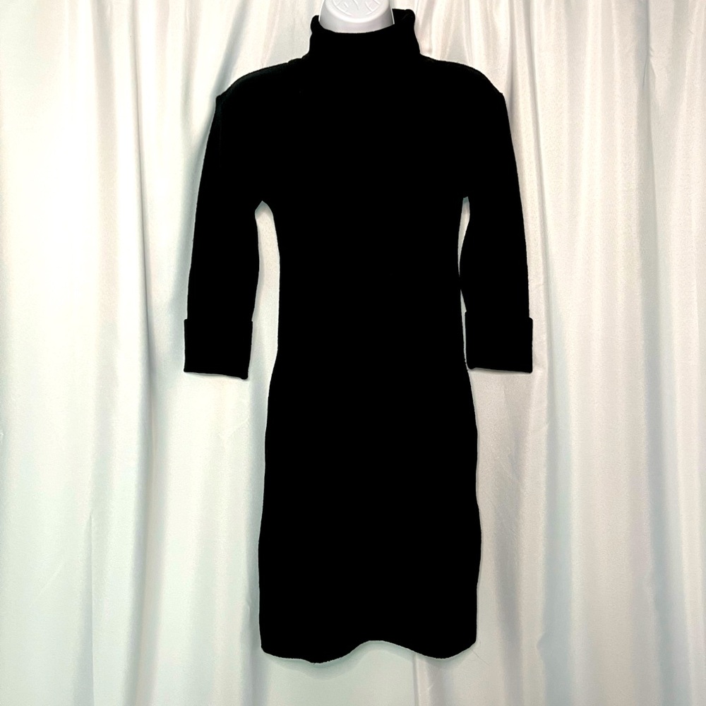 QED London Black Turtleneck 3/4 Sleeve Ribbed Knit Dress